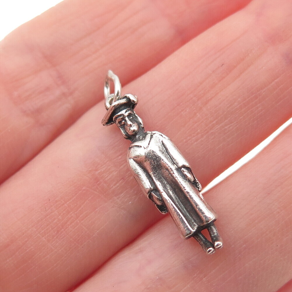 Wells 925 Sterling Silver Vintage Graduate Student Oxidized 3D Charm Pendant